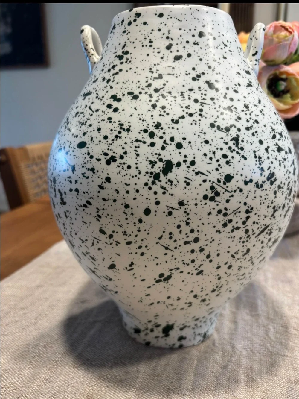 Anthropologie Amber Lewis Green Splatter Double Handle Vase NEW